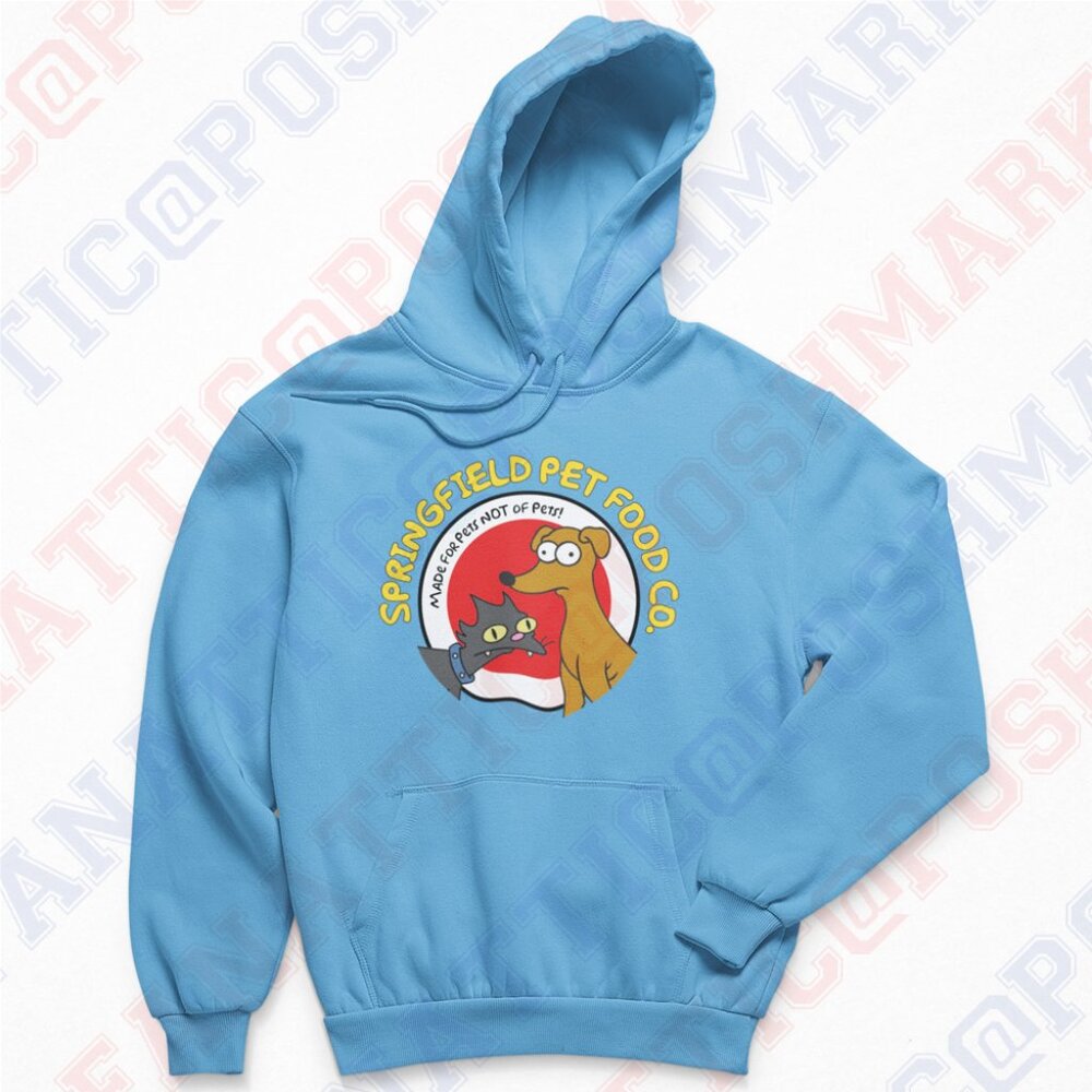 NEW Springfield Pet Food Co Simpsons Cat Dog Fleece Pullover Hoodie LIGHT BLUE